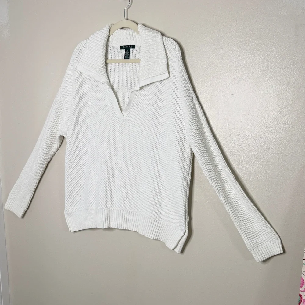 Lauren Ralph Lauren V-Neck Sweater in White Size XL - Picture 2 of 11